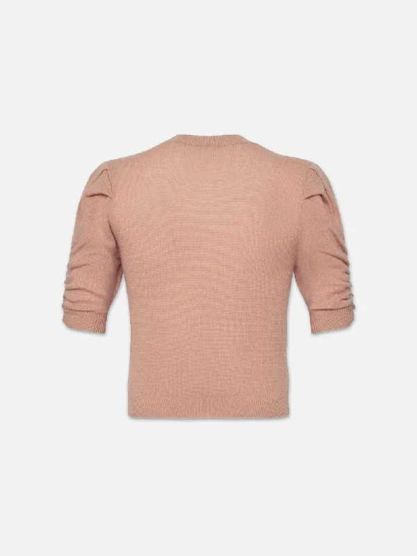 Ruched Sleeve Cashmere Sweater -- Blush