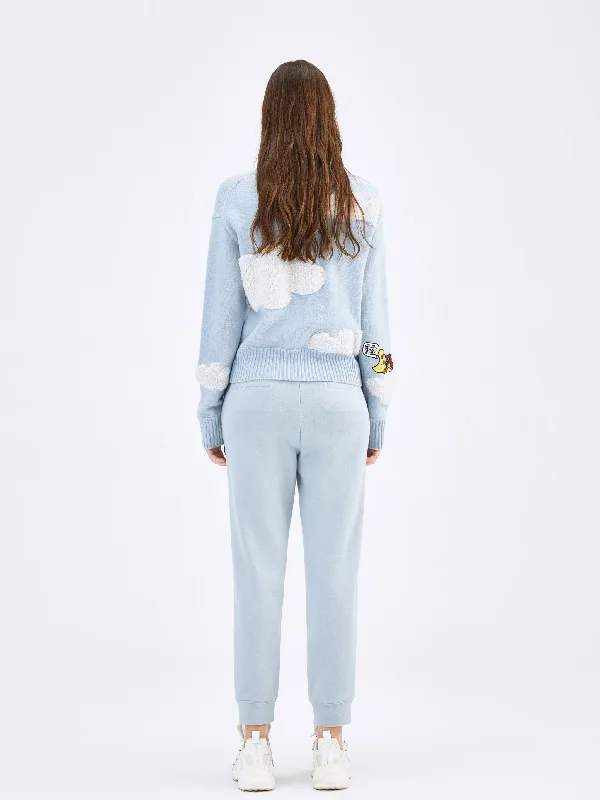 Sky Blue Cloud Embroidery Wool Sweater