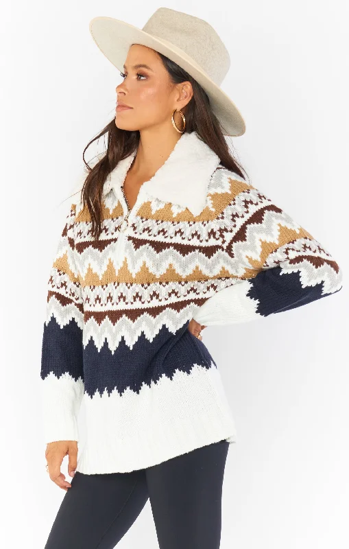 Sun Valley Pullover ~ Fair Isle with Faux Sherpa