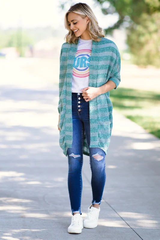 Teal Heathered Stripe Cardigan