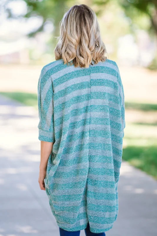 Teal Heathered Stripe Cardigan