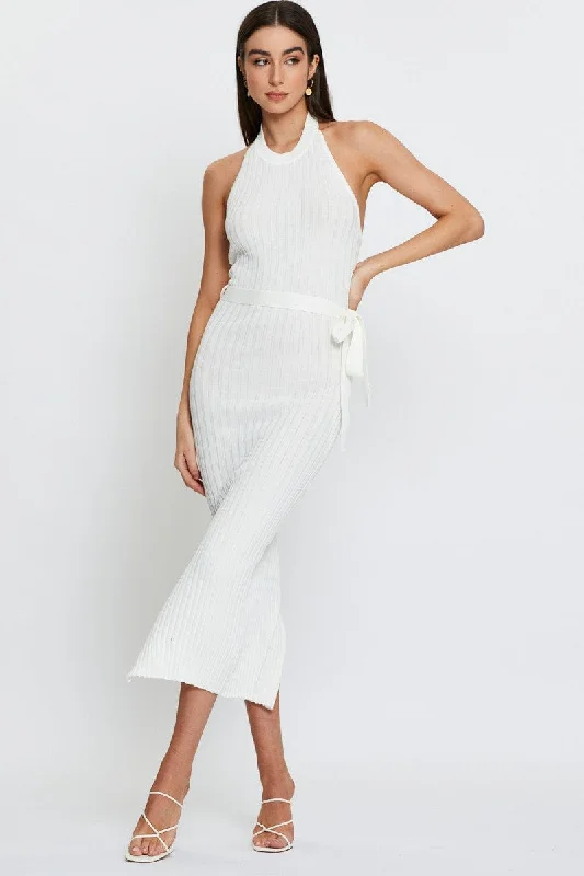 White Bodycon Dress Maxi Knit