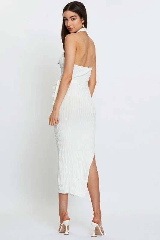 White Bodycon Dress Maxi Knit