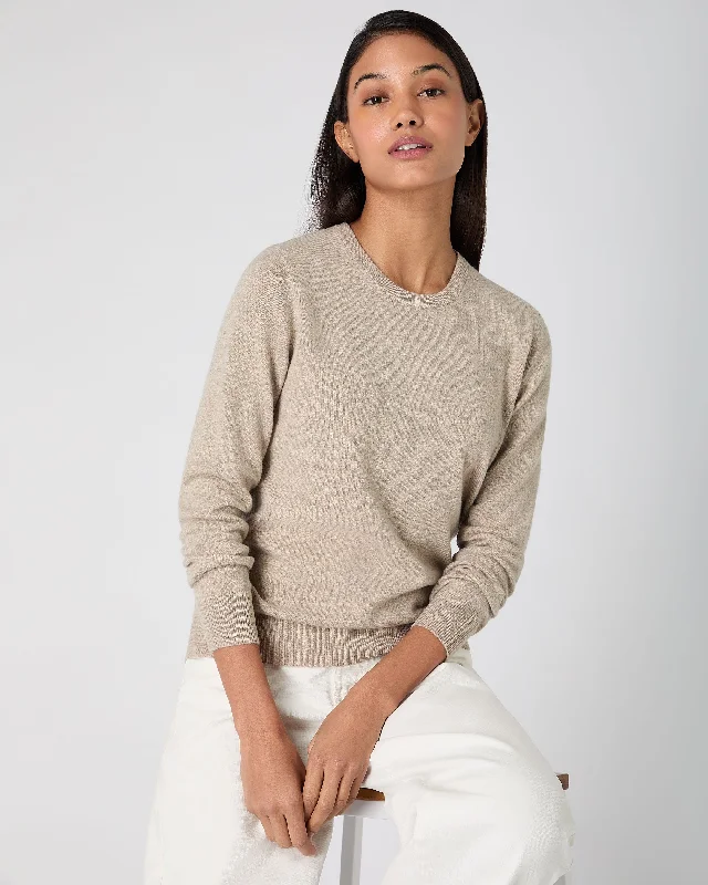 Women's Evie Classic Round Neck Cashmere Jumper Oatmeal Brown