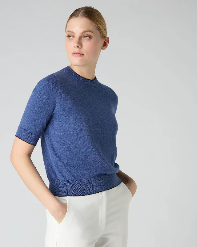 Women's Cotton Cashmere T-Shirt Denim Blue