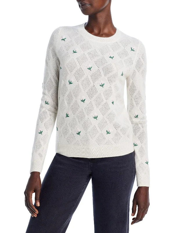 Womens Knit Embroidered Crewneck Sweater