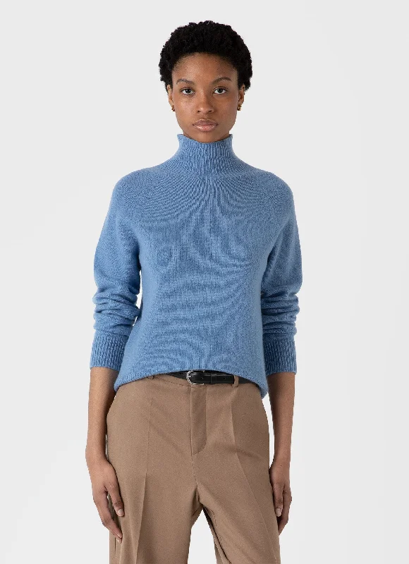 Women's Lambswool Funnel Neck Jumper in Cornflower