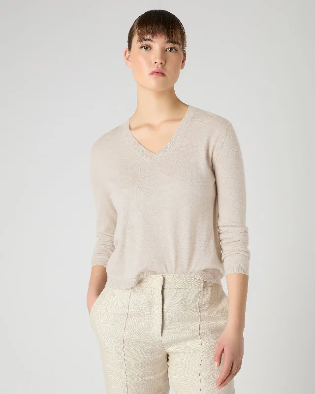 Women's Superfine Cashmere V Neck Jumper Sandstone Brown