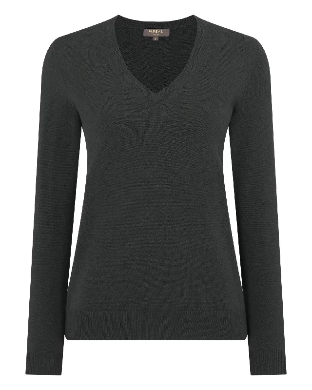 Women's Phoebe V Neck Cashmere Jumper Anthracite Grey